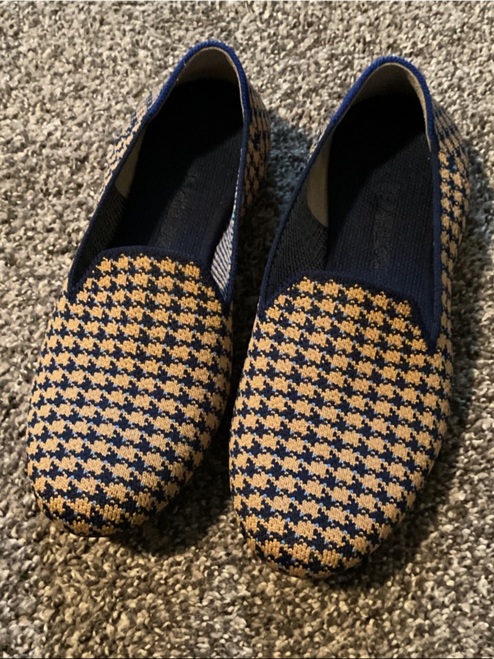Rothy's Houndstooth Knit Flats in Navy and Tan